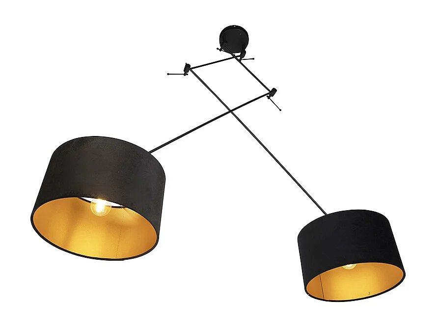 Suspension noire avec abat-jour en velours noir et or 35 cm 2 lumières - Blitz