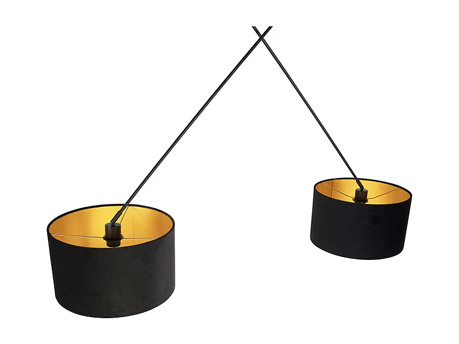 Suspension noire avec abat-jour en velours noir et or 35 cm 2 lumières - Blitz