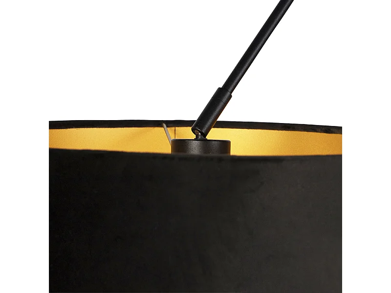 Suspension noire avec abat-jour en velours noir et or 35 cm 2 lumières - Blitz