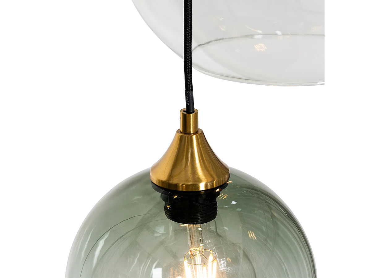 Lampe à suspension Art Déco en laiton et verre bleu ronde 7 lumières - Sandra