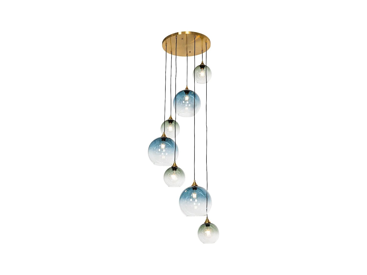 Lampe à suspension Art Déco en laiton et verre bleu ronde 7 lumières - Sandra