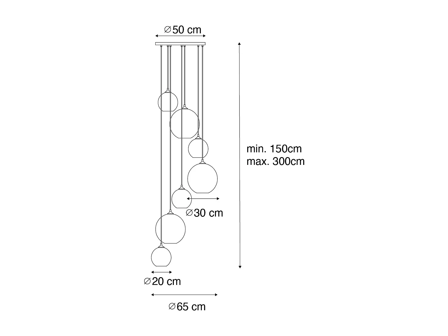 Suspension Art Déco en laiton avec verre bleu rond 7 lumières - Sandra