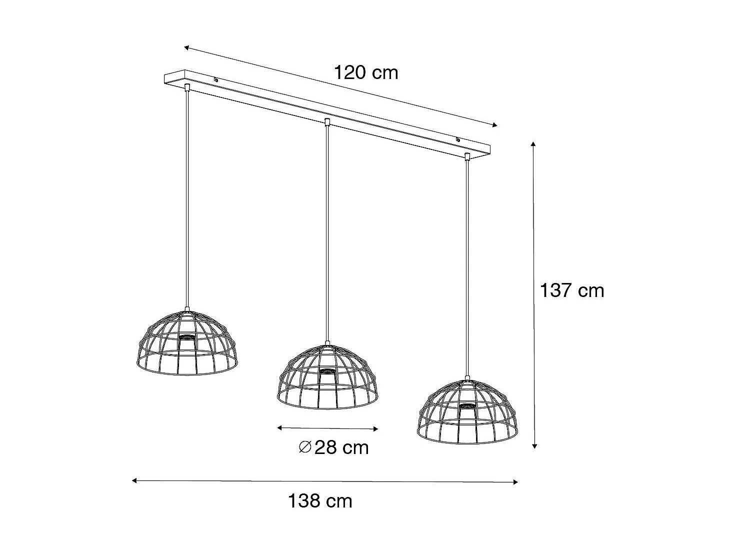 Lampe à suspension industrielle noire 3 lumières - Hanze