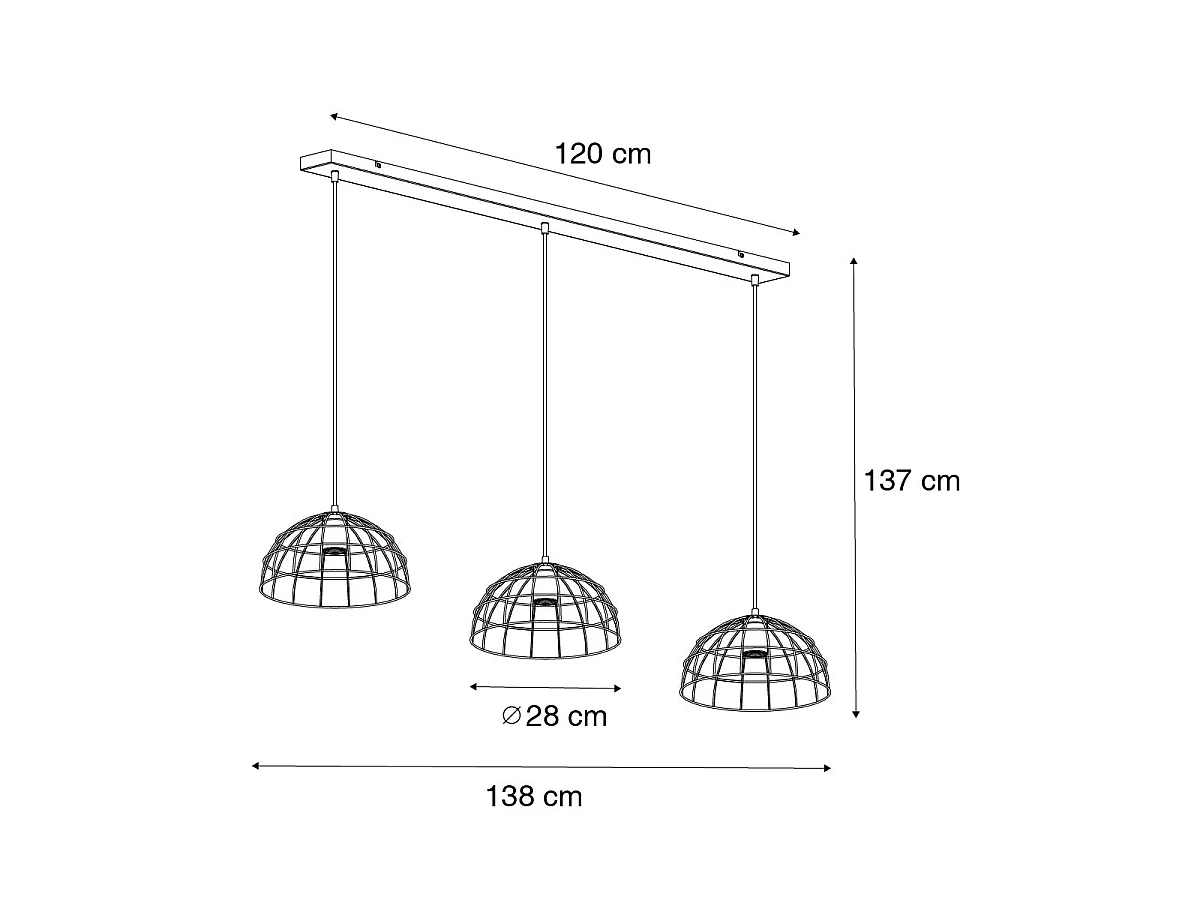 Suspension industrielle noire 3 lumières - Hanze
