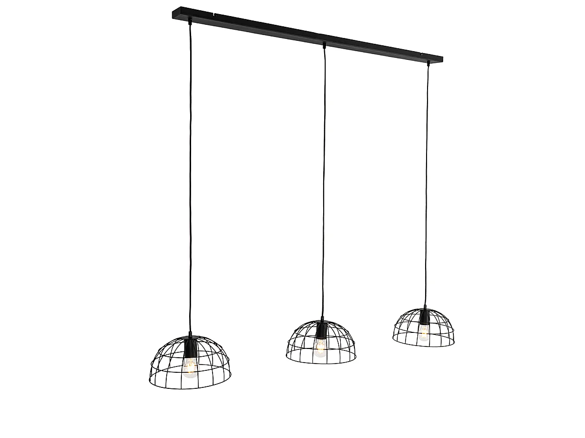 Suspension industrielle noire 3 lumières - Hanze