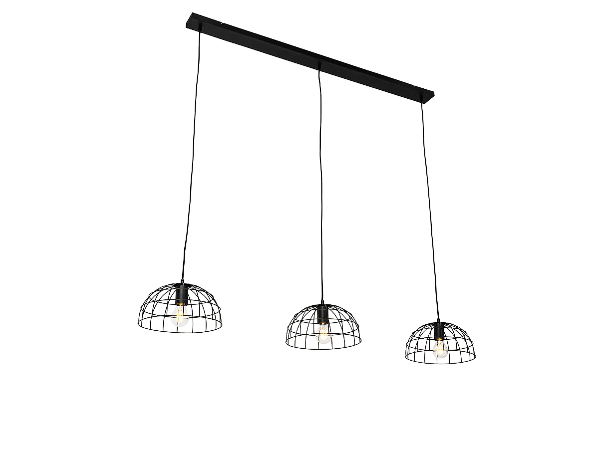 Suspension industrielle noire 3 lumières - Hanze