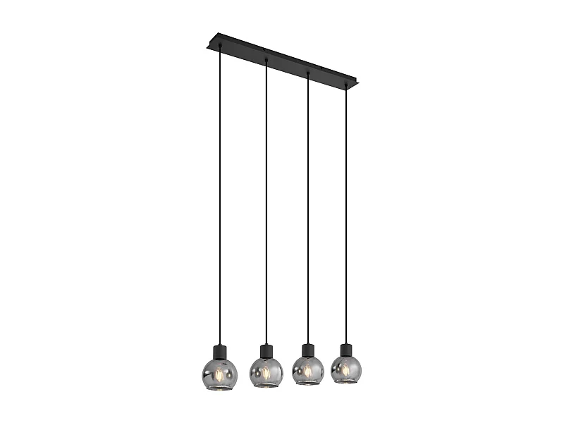 Suspension Art Déco noire avec verre fumé oblong 4 lumières - Vidro