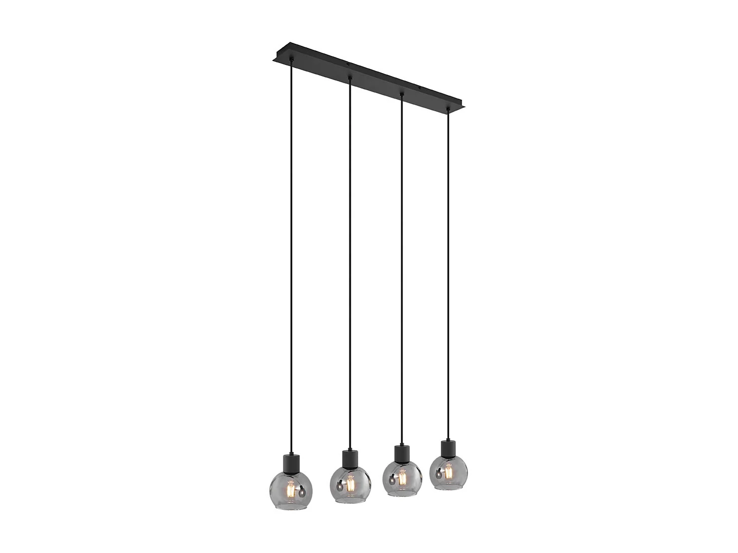 Lampe à suspension Art Déco noire avec verre fumé allongé 4 lumières - Vidro