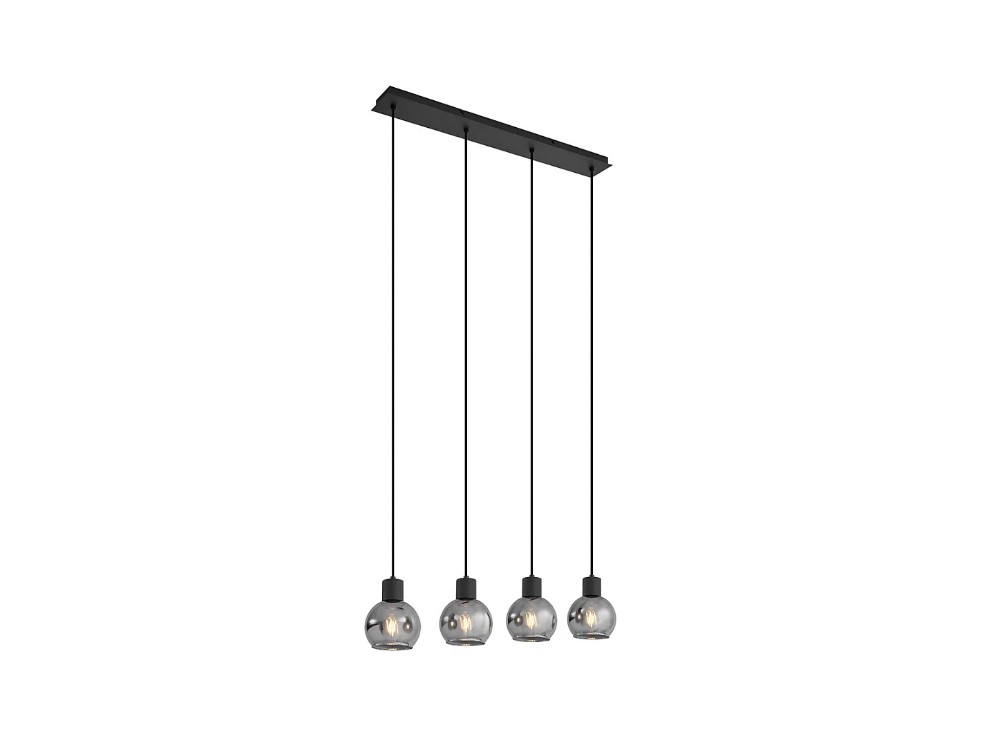 Lampe à suspension Art Déco noire avec verre fumé allongé 4 lumières - Vidro