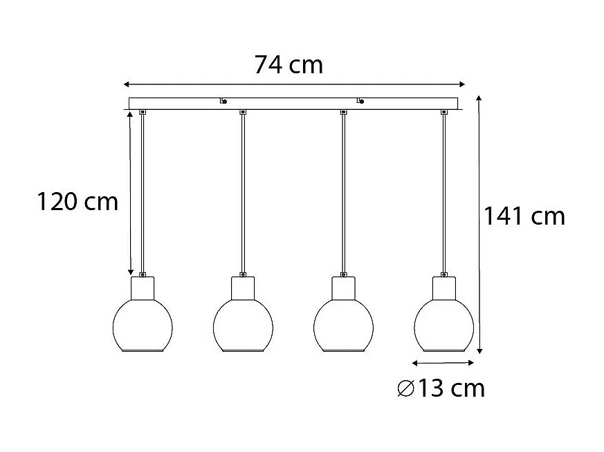 Suspension Art Déco noire avec verre fumé oblong 4 lumières - Vidro