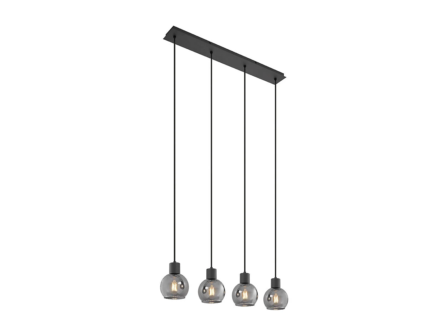Suspension Art Déco noire avec verre fumé oblong 4 lumières - Vidro