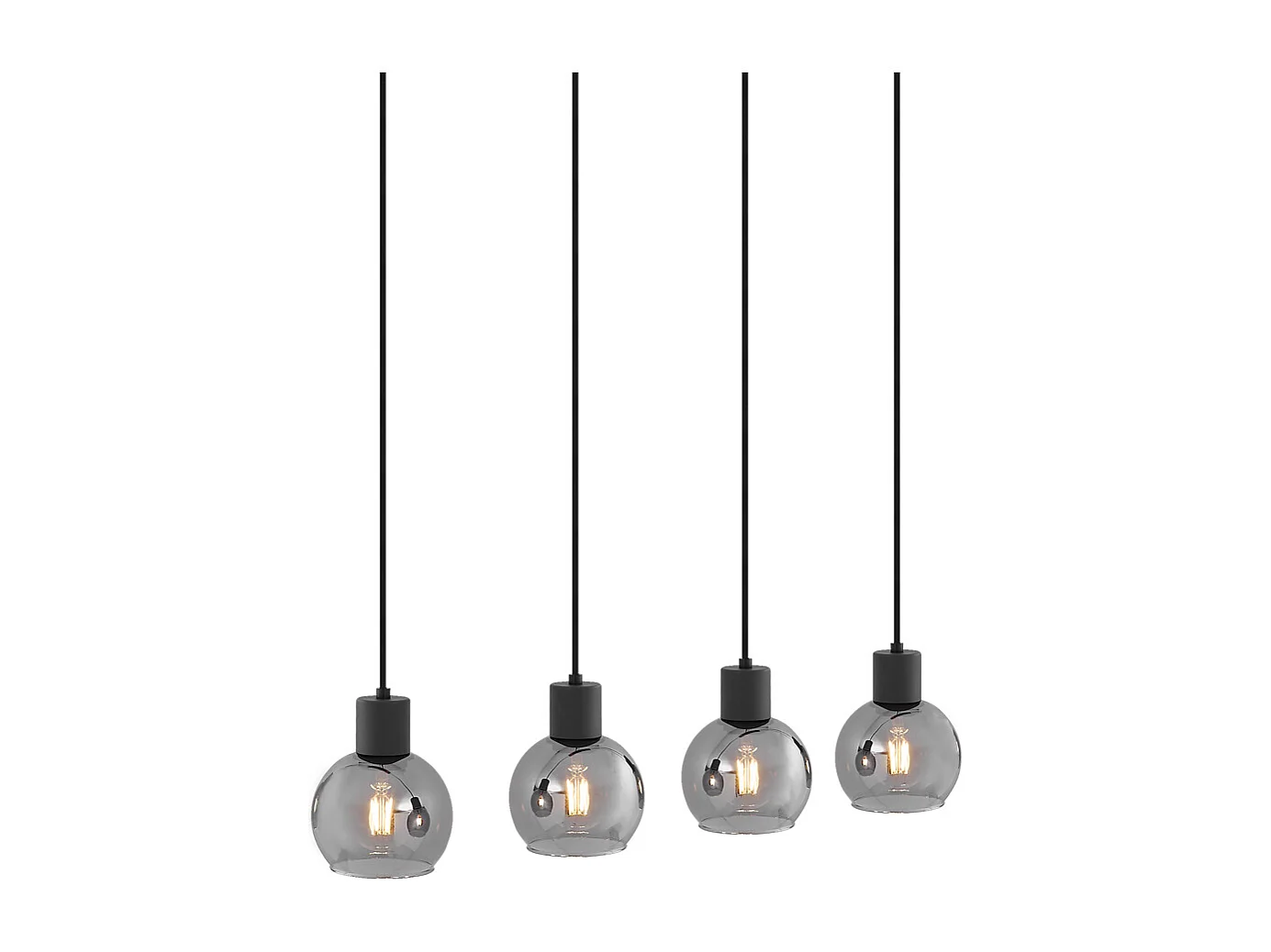 Suspension Art Déco noire avec verre fumé oblong 4 lumières - Vidro