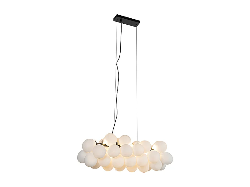 Lampe à suspension noire avec verre opale 8 lumières allongée - Uvas