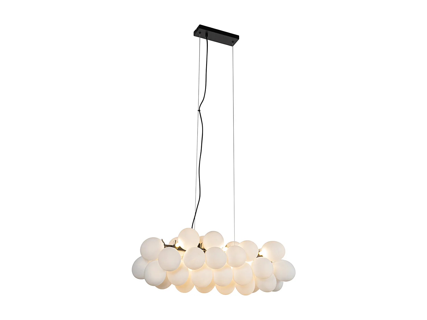 Lampe à suspension noire avec verre opale 8 lumières allongée - Uvas