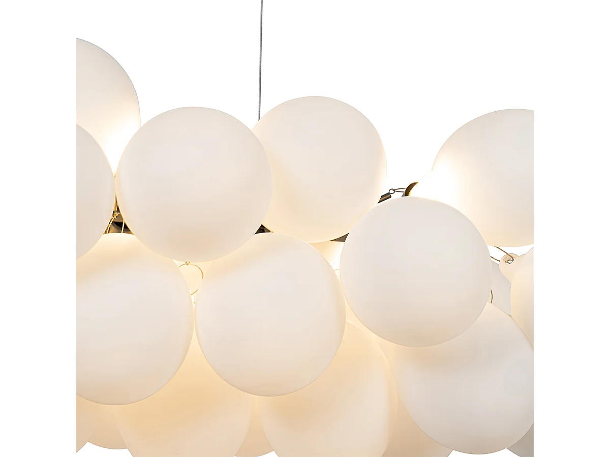 Lampe à suspension noire avec verre opale 8 lumières allongée - Uvas