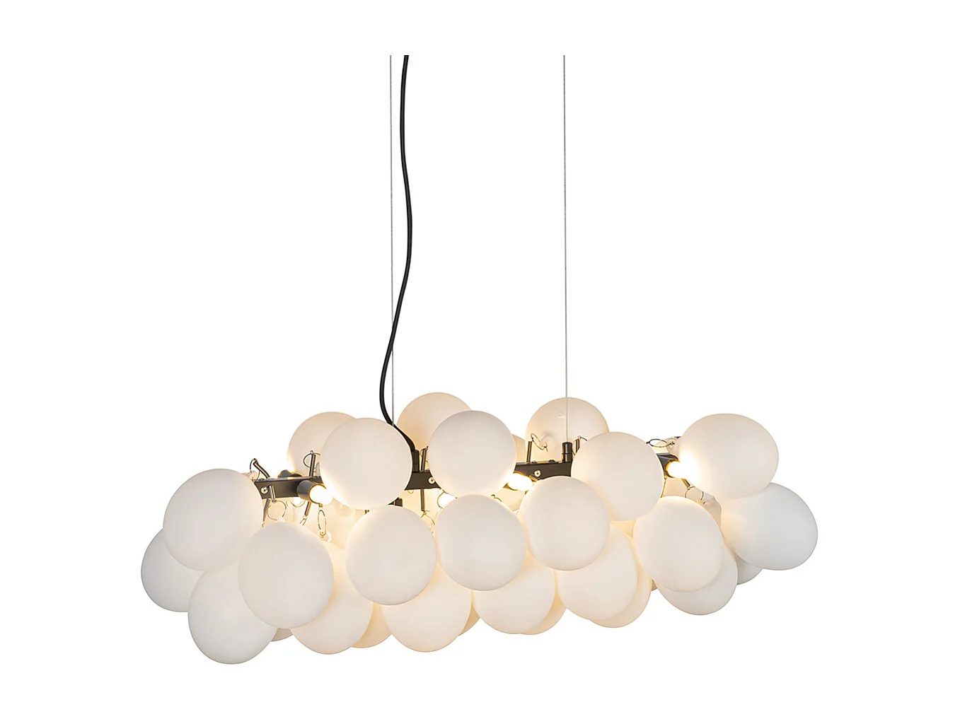 Lampe à suspension noire avec verre opale 8 lumières allongée - Uvas