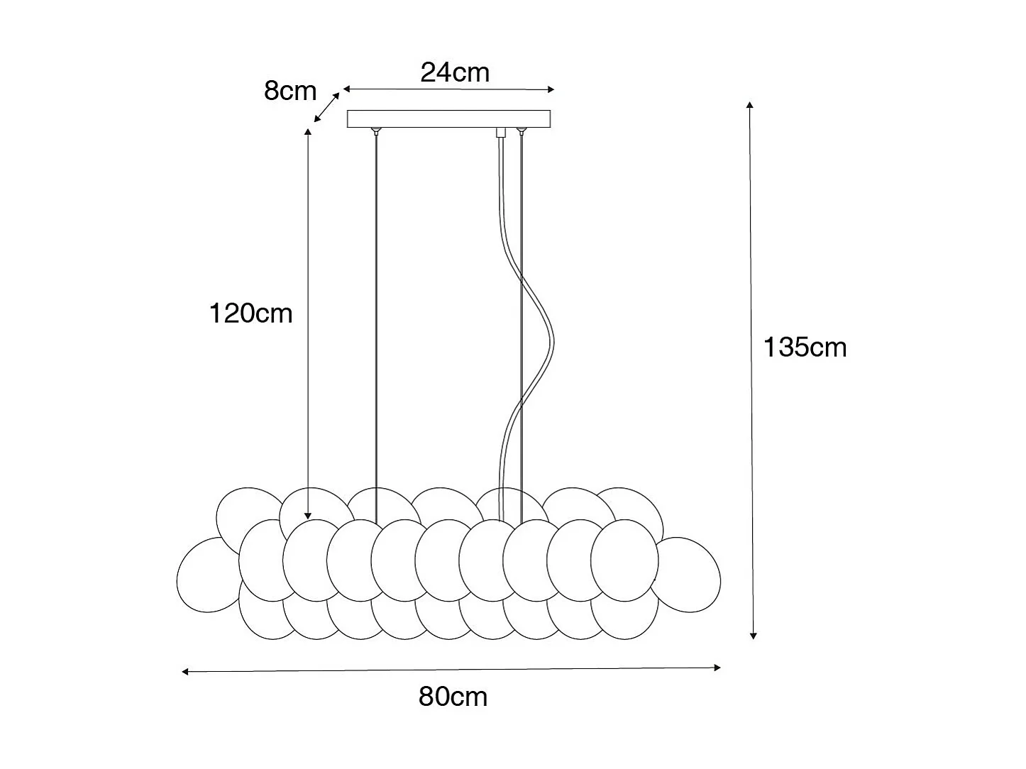 Lampe à suspension noire avec verre opale 8 lumières allongée - Uvas