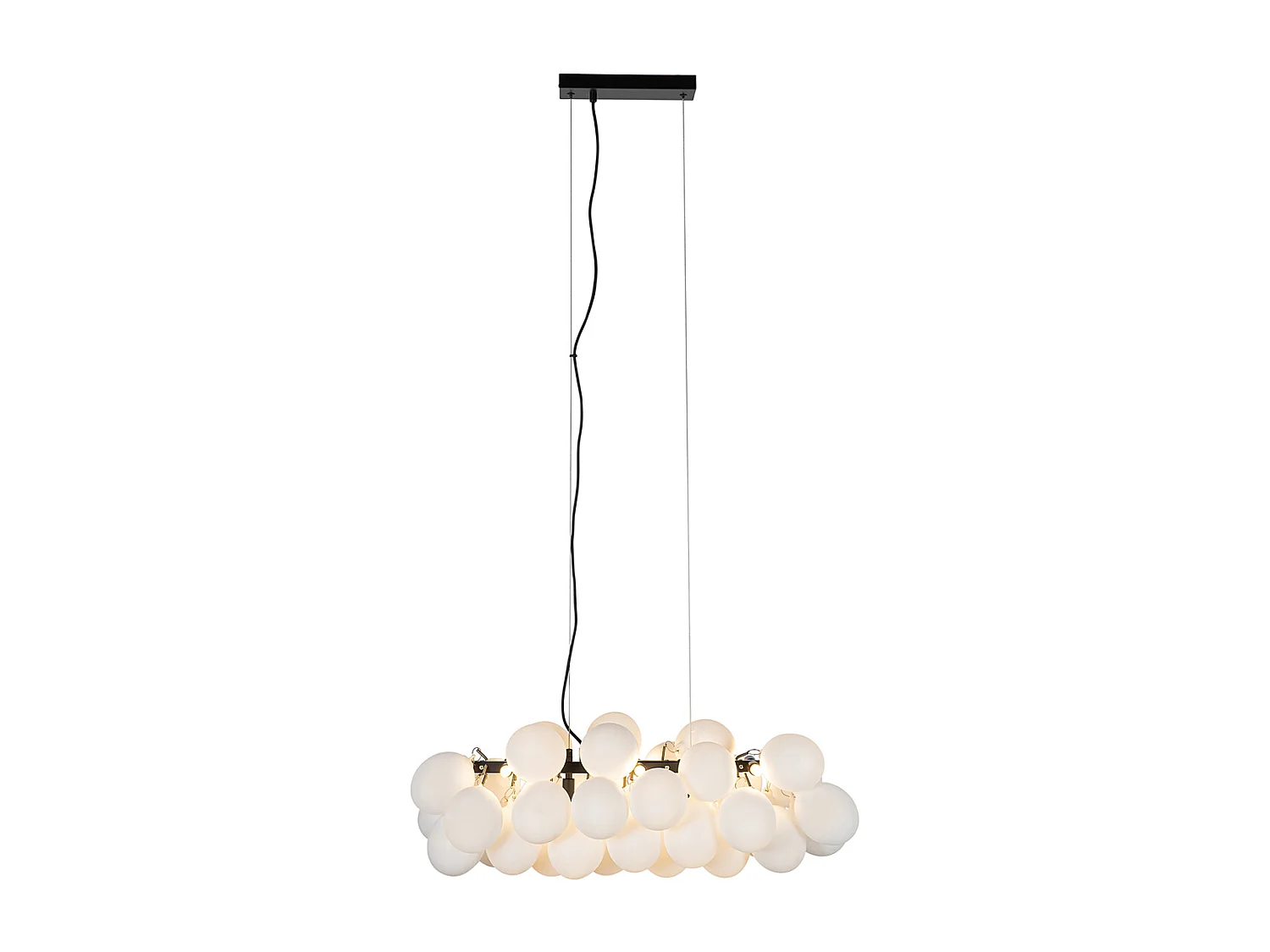 Lampe à suspension noire avec verre opale 8 lumières allongée - Uvas