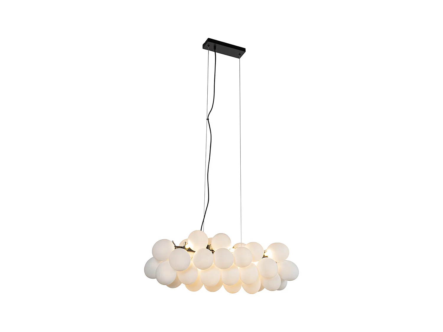 Lampe à suspension noire avec verre opale 8 lumières allongée - Uvas