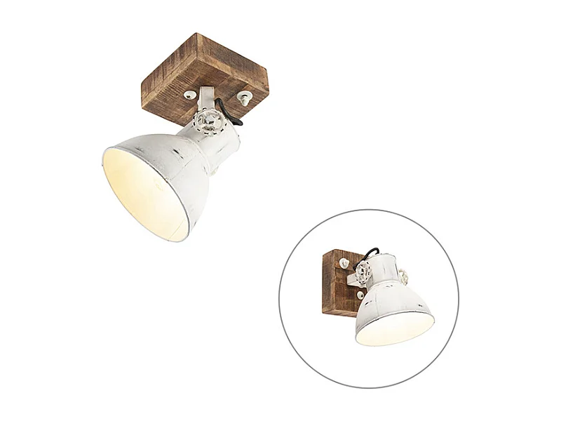 Spot industriel blanc avec bois de manguier 18 cm - Mangoes