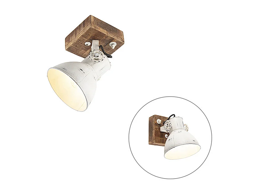 Spot industriel blanc avec bois de manguier 18 cm - Mangoes