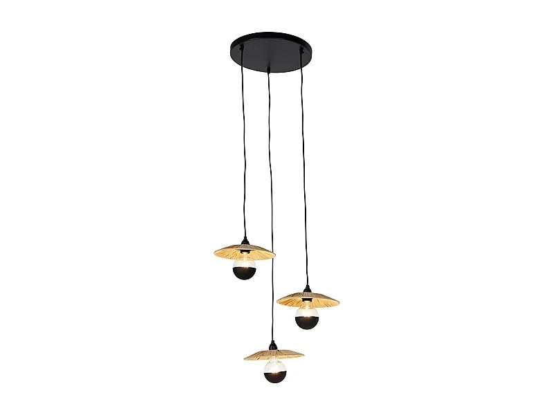 Suspension rustique noire avec corde 3 lumières - Leia