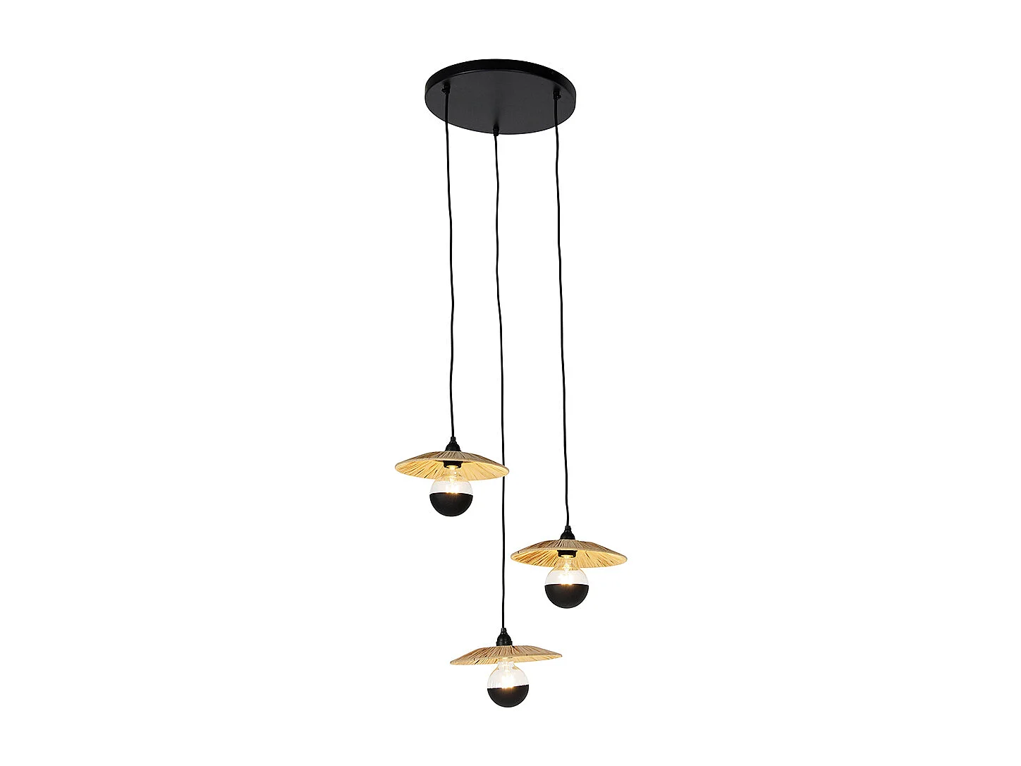 Suspension rustique noire avec corde 3 lumières - Leia