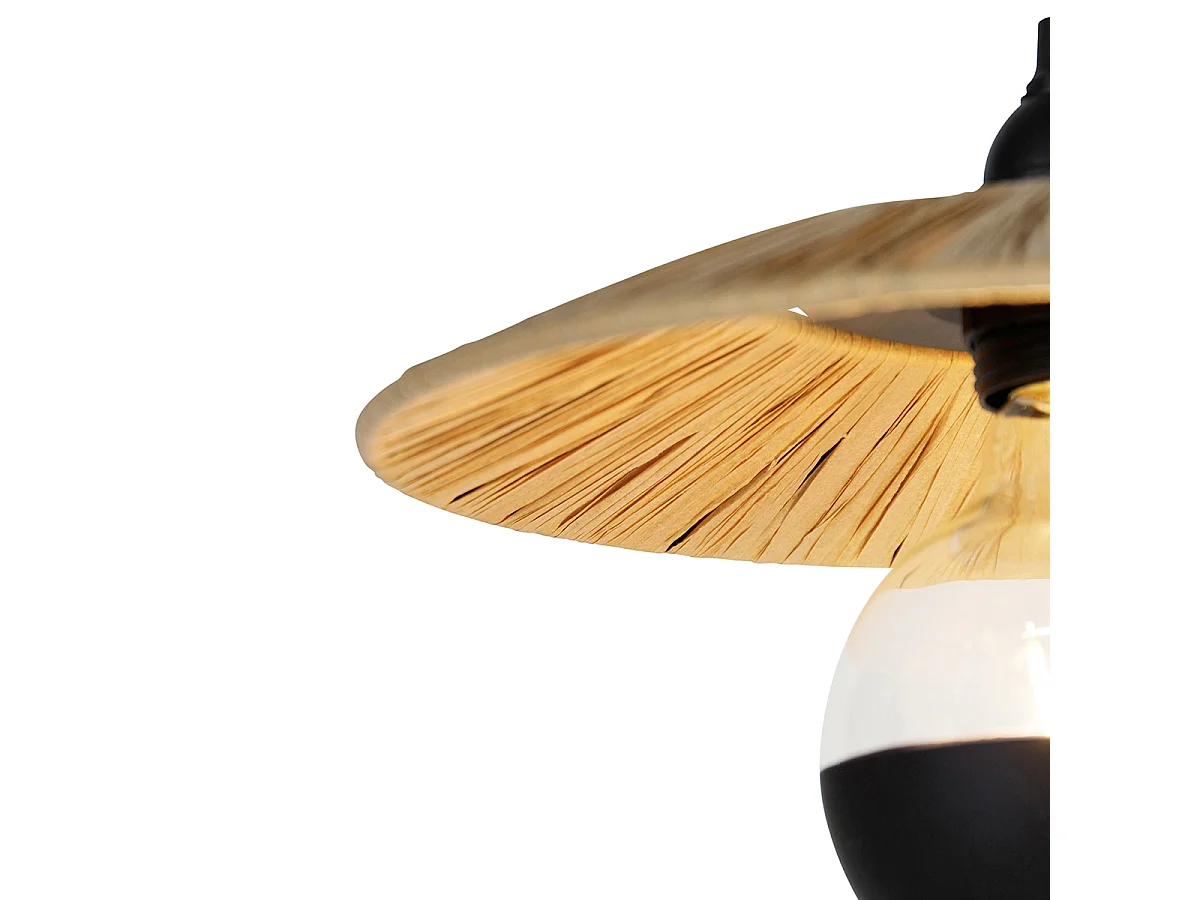 Suspension rustique noire avec corde 3 lumières - Leia