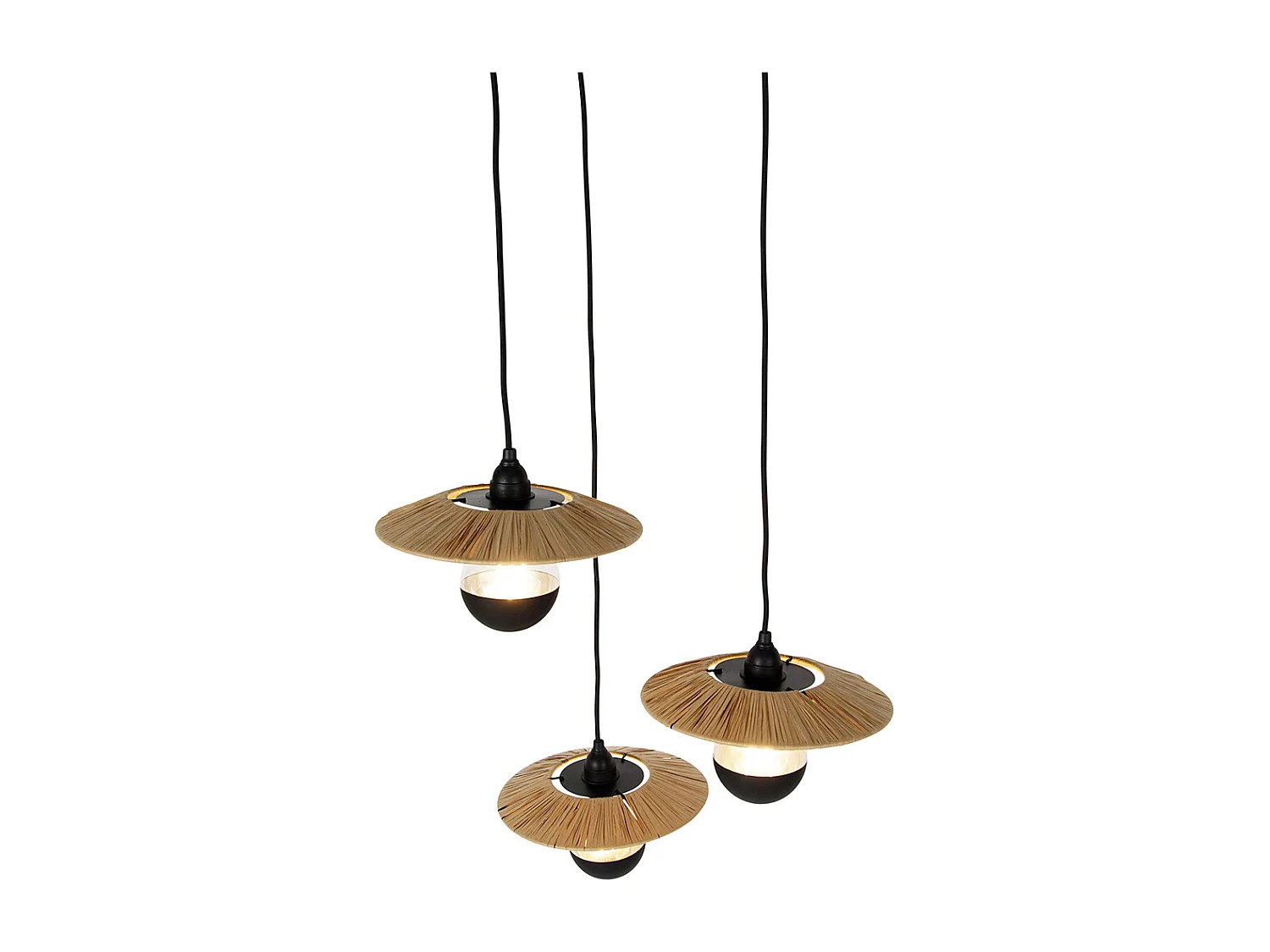 Suspension rustique noire avec corde 3 lumières - Leia