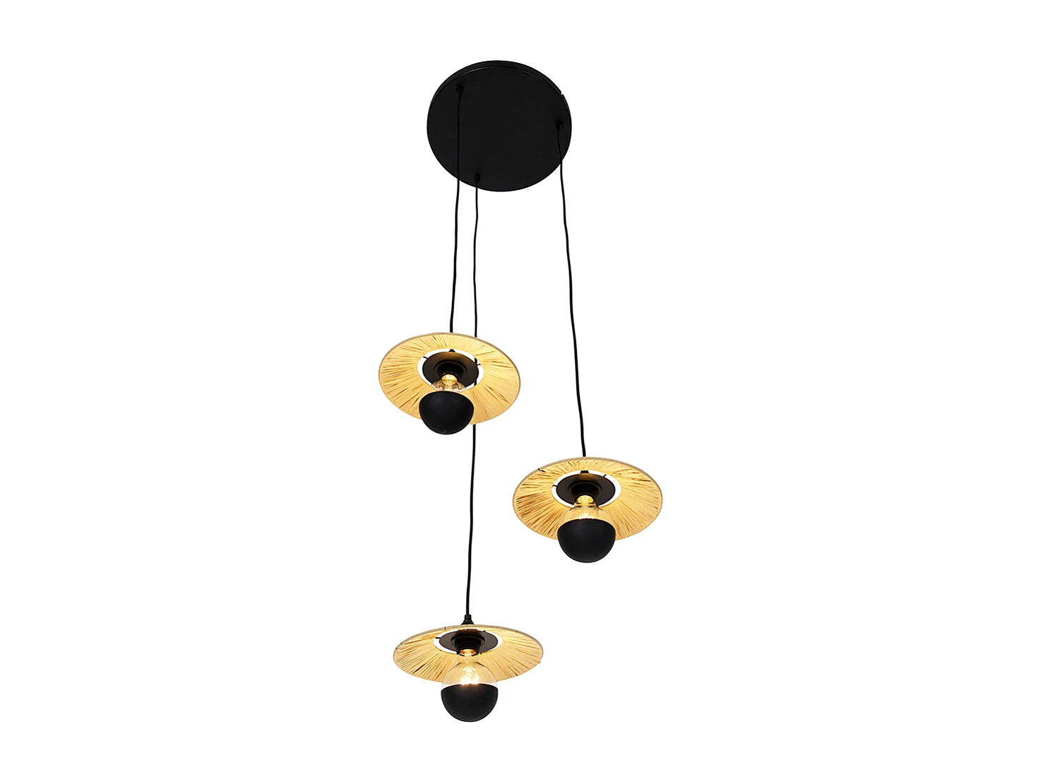 Suspension rustique noire avec corde 3 lumières - Leia