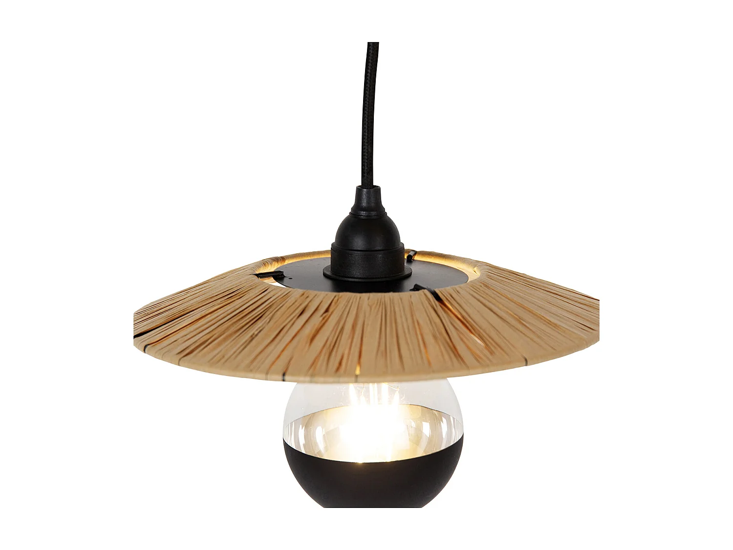 Suspension rustique noire avec corde 3 lumières - Leia
