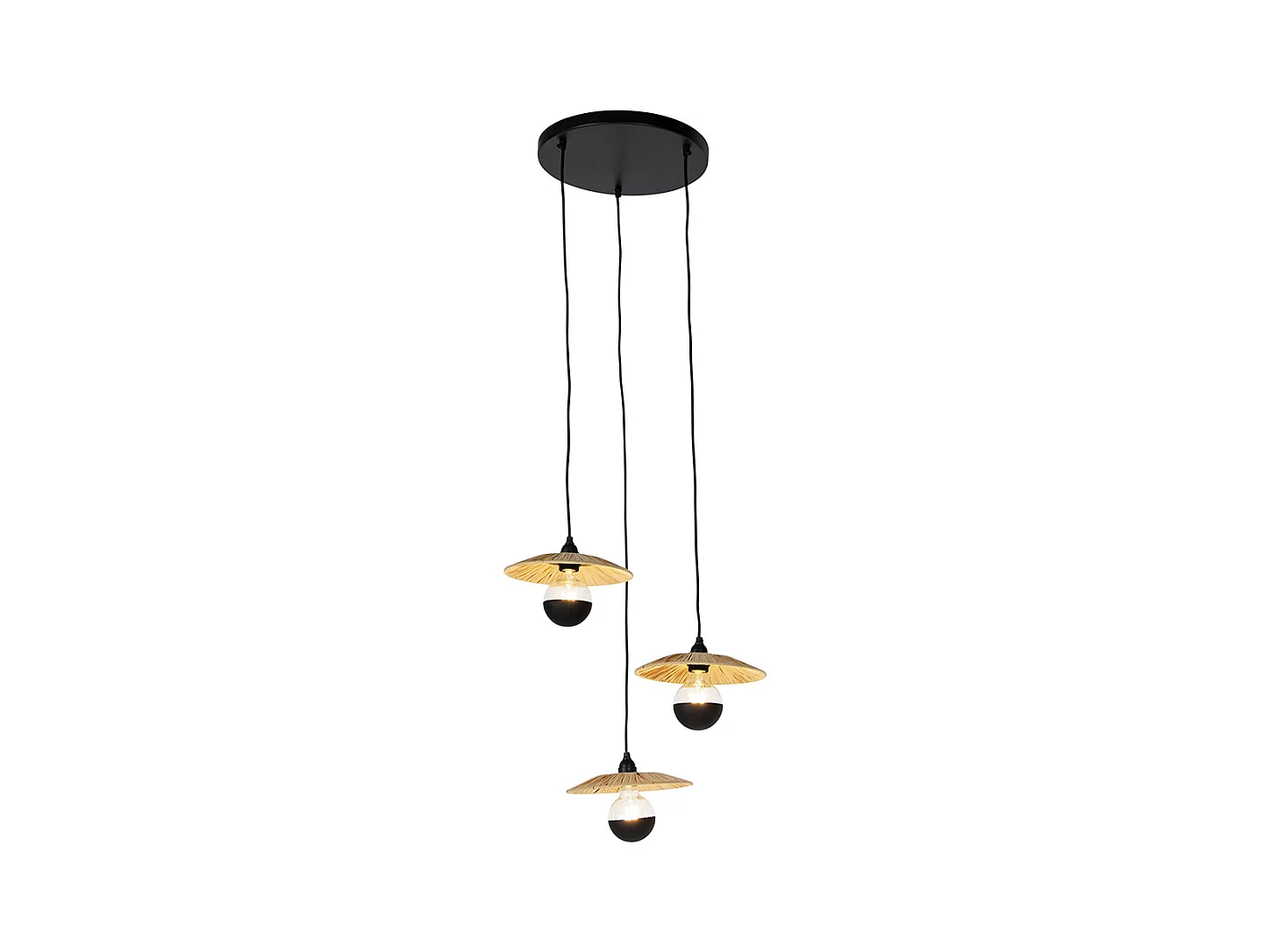 Lampe suspendue rurale noire avec corde 3 lumières - Leia