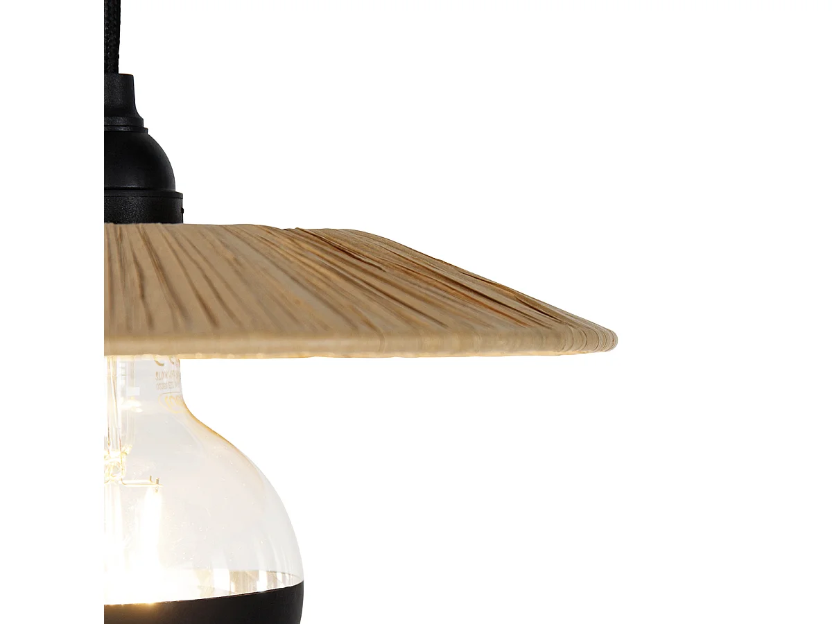 Suspension rustique noire avec corde 3 lumières - Leia