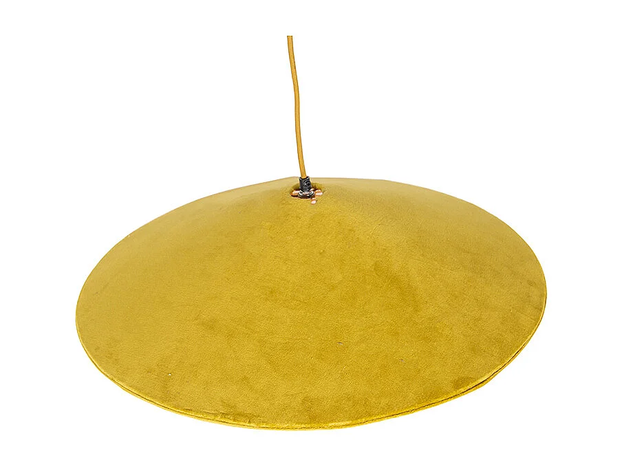 Suspension style campagnard velours jaune et rotin 60 cm - Frills Can