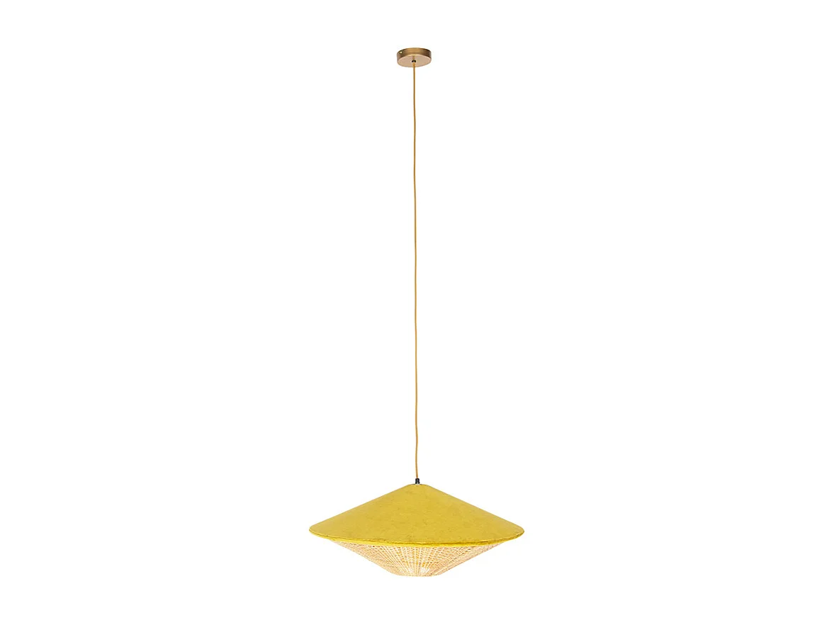 Suspension rustique en velours jaune et rotin 60 cm - Frills Can