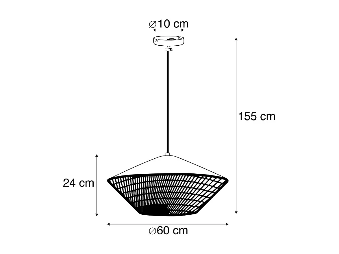 Suspension rustique en velours jaune et rotin 60 cm - Frills Can