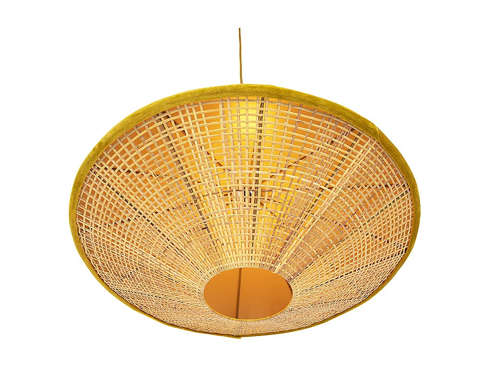 Suspension rustique en velours jaune et rotin 60 cm - Frills Can