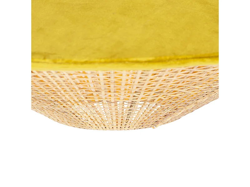 Suspension rustique en velours jaune et rotin 60 cm - Frills Can