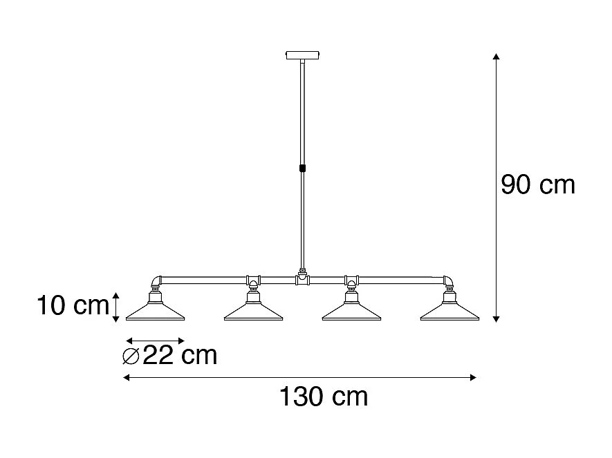 Suspension industrielle noire à 4 lumières - Laser