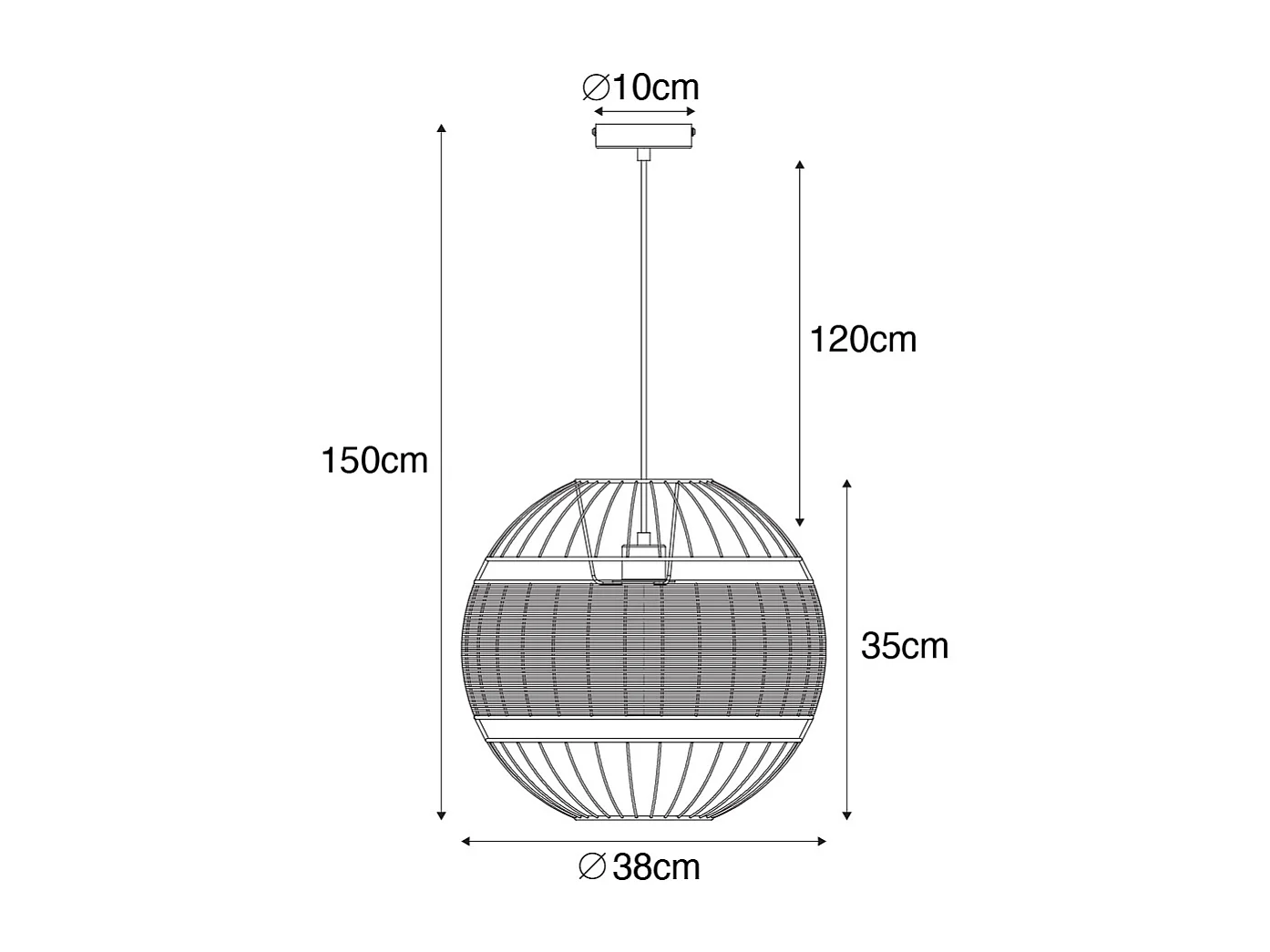 Suspension orientale noire avec rotin 38 cm - Emir