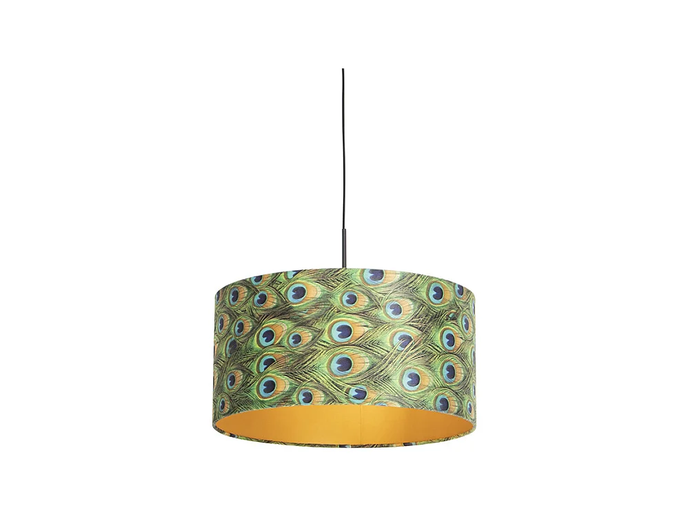 Suspension avec abat-jour velours paon et or 50 cm - Combi