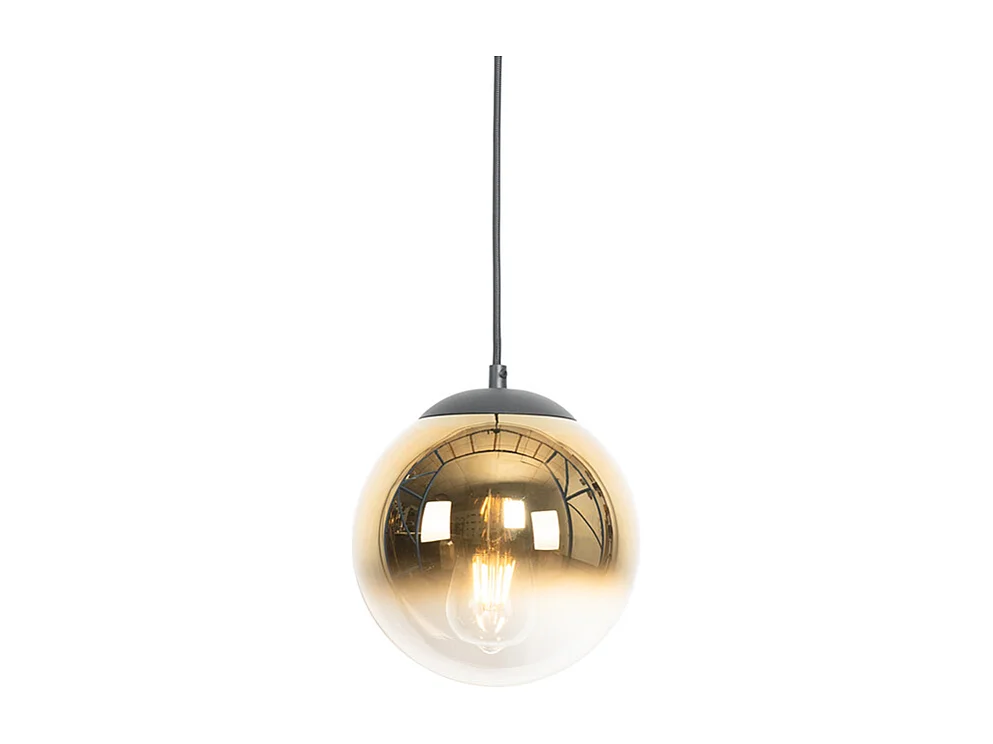 Suspension Art Déco noire avec verre doré 20 cm - Pallon