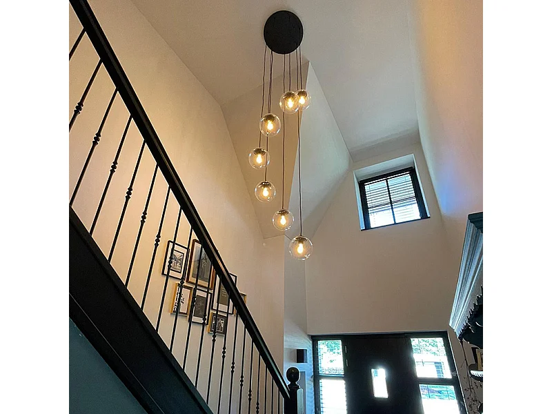 Suspension Art Déco noire 7 lumières - Pallon