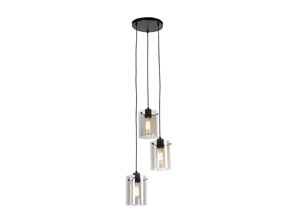 Lampe suspendue design noir avec verre fumé 3 lumières - Dôme