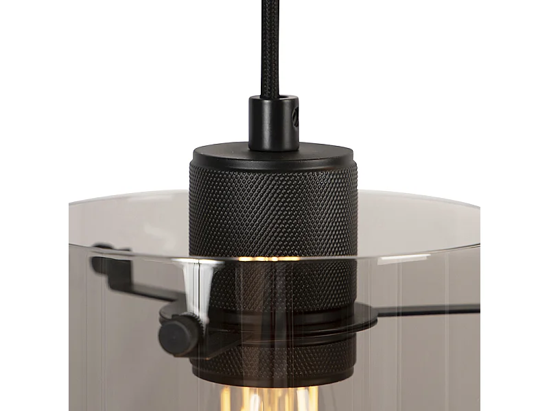 Lampe suspendue design noir avec verre fumé 3 lumières - Dôme