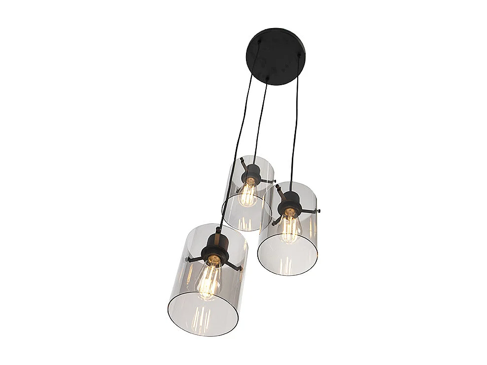 Lampe suspendue design noir avec verre fumé 3 lumières - Dôme