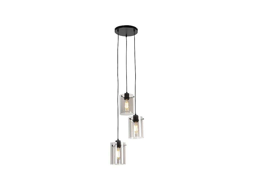 Lampe suspendue design noir avec verre fumé 3 lumières - Dôme