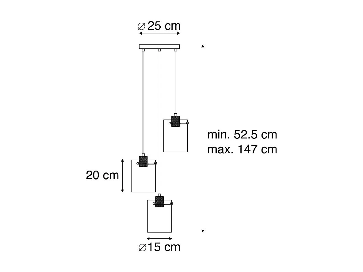 Suspension design noire avec verre fumé 3 lumières - Dome
