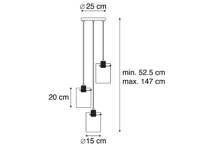 Suspension design noire avec verre fumé 3 lumières - Dome
