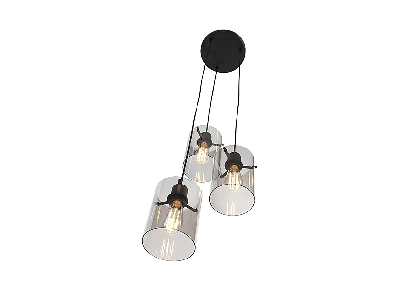 Suspension design noire avec verre fumé 3 lumières - Dome